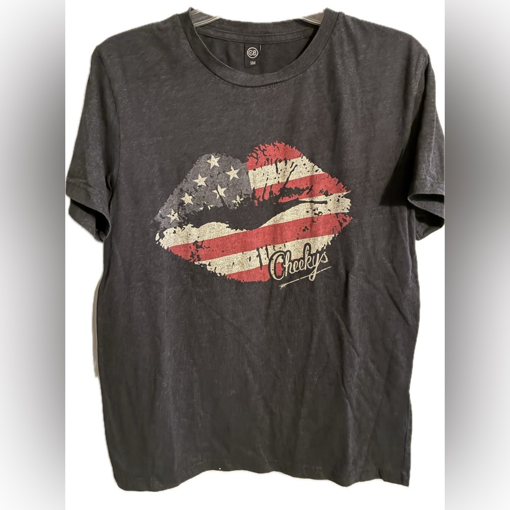 Cole Buxton T Shirt Cheekys Tee American Flag Lips size Small NEW